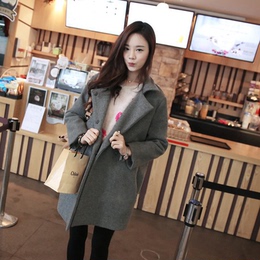 2015最新韩版时尚呢子大衣中长款暗扣设计宽松显瘦呢外套4色