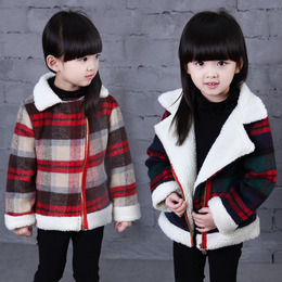 女童呢子外套代购长款韩版小女孩秋冬季加绒加厚宝宝格子上衣毛呢