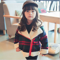 冬季新款韩5-7-10岁中小女童宝宝版格子毛呢双层毛绒夹克外套上衣
