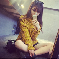 2016 韩版加厚混色宽松高领棒针套头蝙蝠袖毛衣女装套头衫春