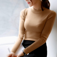 2015秋冬韩版女装半高圆领长袖针织衫修身紧身套头显瘦打底衫毛衣