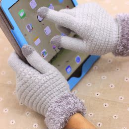 韩版手机触屏手套女冬可爱 加厚绒质保暖全指针织棉毛线学生