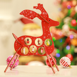 杰瑞 木质圣诞鹿摆件 圣诞节装饰品  红色实木小麋鹿玩具圣诞礼物