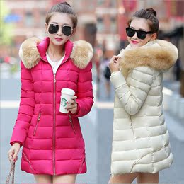 2015新款冬装棉衣女中长款加厚毛领羽绒棉服韩版修身棉袄外套