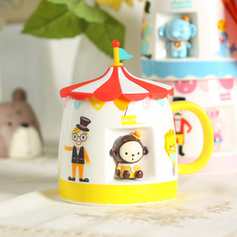萌宠马戏团动物城堡3D陶瓷杯个性带盖创意可爱杯儿童早餐杯包邮