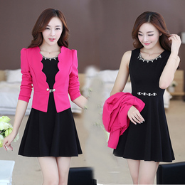 2015秋季新款韩版女装显瘦背心裙外套两件套OL气质修身连衣裙套装