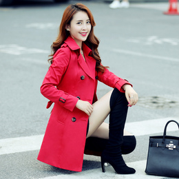 2015新款秋冬风衣韩版长袖中长款时尚女士外套时尚纯色系带配腰带