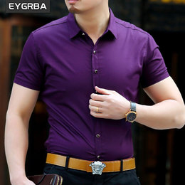 爱格堡男士短袖衬衫2016夏季新款男装商务半袖纯色衬衣时尚寸衫薄
