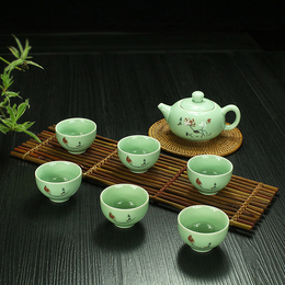【7头青瓷荷韵】豹霖青瓷茶具套装 茶杯茶壶陶瓷功夫茶具茶盘
