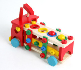 特价木质螺丝螺母组合积木儿童拆装车敲球车 木制宝宝益智玩具
