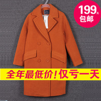 2015冬季新款韩版修身中长款双排扣羊毛呢子女大衣外套CATCH15799
