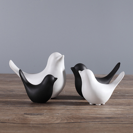 现代简约北欧极简可爱黑白陶瓷小鸟创意小摆件软装家居玄关装饰品