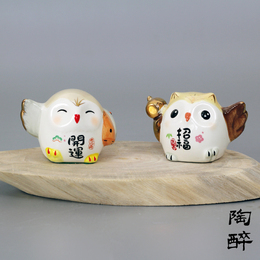 日式陶瓷招财猫头鹰创意礼品家居装饰饰品摆件工艺品送礼礼物包邮