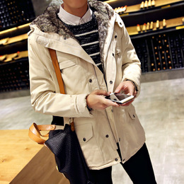 冬季韩版修身棉服男青年大码外套男士中长款棉衣加绒加厚风衣潮流