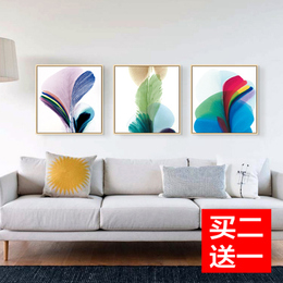 沙发背景墙挂画羽毛抽象艺术餐厅壁画现代简约创意客厅装饰三联画