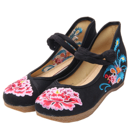 紫门院春季女布鞋 时尚绣花坡跟女单鞋 民族风老北京鞋726-15