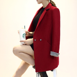 韩国代购2015秋冬装新款毛呢外套女韩版时尚修身中长款羊毛呢大衣