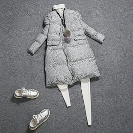 欧洲站2015冬装新款欧货韩国蕾丝V领加厚棉衣女中长款修身外套潮