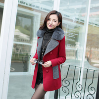 2015冬新款韩版女装毛呢女大衣修身气质中长款双排扣长袖保暖外套