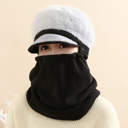 韩国秋冬天多功能加厚保暖针织毛线帽子潮女士套头帽围脖口罩一体