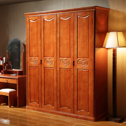 简约现代中式衣柜实木组合简易宜家木质挂衣橱橡木二三四五门组装