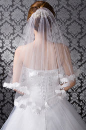 2015新款新娘结婚头纱三件套婚纱礼服配件花边白色面纱韩式头饰
