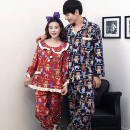 2015新品韩国情侣睡衣男女长袖春夏季梭织全纯棉时尚家居服套装