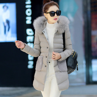 2015年冬女装中长款羽绒棉加厚连帽韩版棉衣拼接羔羊毛显瘦女外套