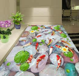 3D荷花鲤鱼立体地砖 主题酒店浴室卫生间玄关走道地板文化瓷砖