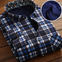 男士保暖衬衫加绒加厚冬季韩版修身长袖格子保暖衬衣商务大码青年