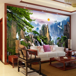 客厅沙发电视背景墙壁纸墙纸墙画大型壁画3d立体无缝中式山水风景