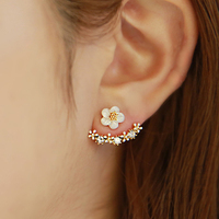 925纯银耳钉气质女 后挂式花朵耳钉韩国时尚饰品甜美银耳环防过敏
