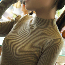 秋冬新款韩版短款半高领毛衣打底衫女长袖套头加厚修身紧身针织衫