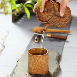粗陶快客杯粗陶茶具一壶一杯旅行便携包茶具套装普洱复古红茶茶具
