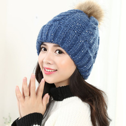 韩国秋冬保暖毛球毛线帽 冬季帽子女韩版点点杂色针织帽冬天女士
