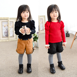 女童针织衫2015秋装新品韩版童装泡泡袖套头儿童毛衣中小童打底衫