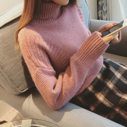 2015冬装新款韩版时尚纯色高领长袖含兔毛宽松套头毛衣
