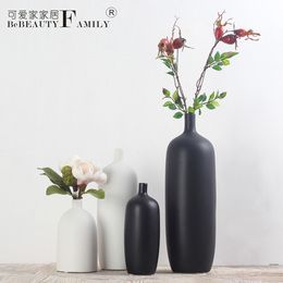 现代简约黑色白色细口素烧陶瓷花瓶陶瓷装饰摆件陶瓷工艺品花瓶
