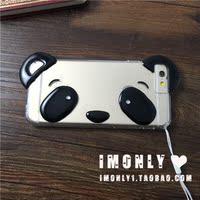 苹果6 plus透明硅胶保护套新款立体可爱大熊猫iphone6s手机壳挂绳