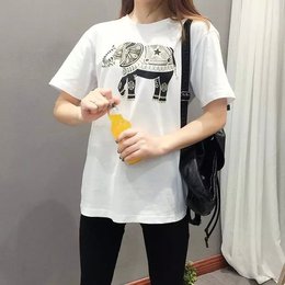 韩国东大门夏季新款百搭洋气大象印花宽松休闲短袖T恤女