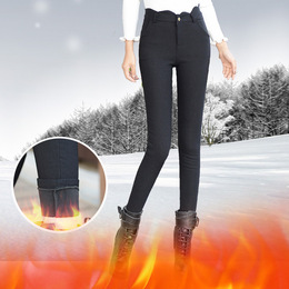 2015冬季新款休闲显瘦大码铅笔长裤女士外穿打底裤加绒加厚小脚裤