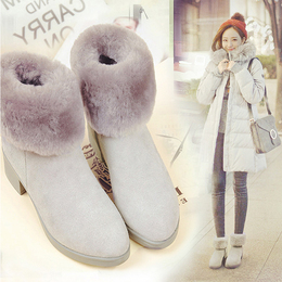 韩版2015年新款真皮马丁靴女低跟女靴子保暖加绒羊毛短靴棉鞋女冬