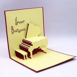 大尺寸钢琴 韩国立体创意节日定制diy纸雕祝贺生日贺卡卡片