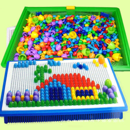新款盒装296粒蘑菇钉益智拼插玩具 蘑菇丁塑料拼板益智 智力提升