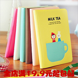 韩国文具可爱温馨奶茶时光便携胶套记事本 卡通日记本 小本子
