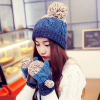 粗棒针毛线手套女冬天可爱韩版保暖加厚学生全指手套帽子两件套