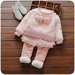 宝宝冬装女宝宝套装婴儿套装加绒加厚 0-1-2-3岁 女童冬装套装