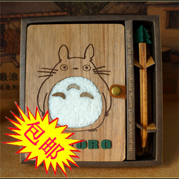 创意可爱宫崎骏龙猫笔记本 动漫文具木质日记本 阿狸本子生日礼物