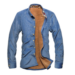 玛兰西卡 2015冬款男装灯芯绒衬衣 男士长袖加绒加厚休闲保暖衬衫