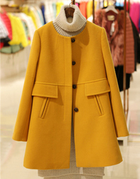 2015冬韩版新款修身中长款加厚圆领a字版呢子女外套开衫毛呢大衣